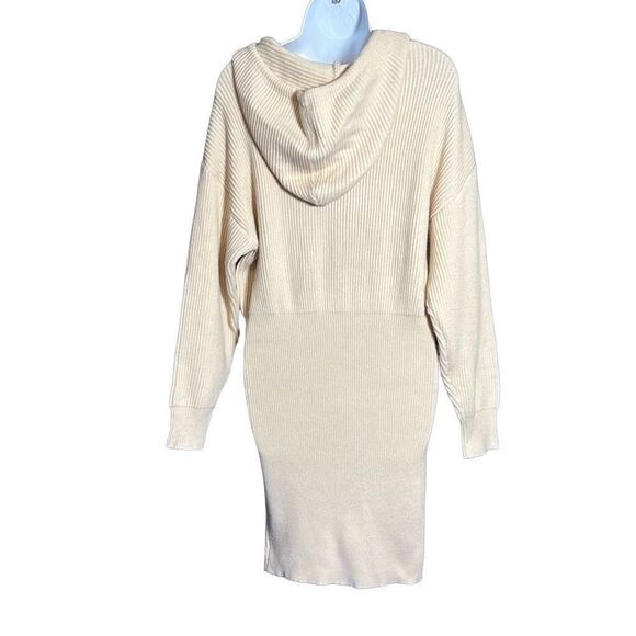 Pretty Garden Women's Drop Shoulder Sweater Dress Hooded Rib Knit Beige Small - Picture 2 of 7